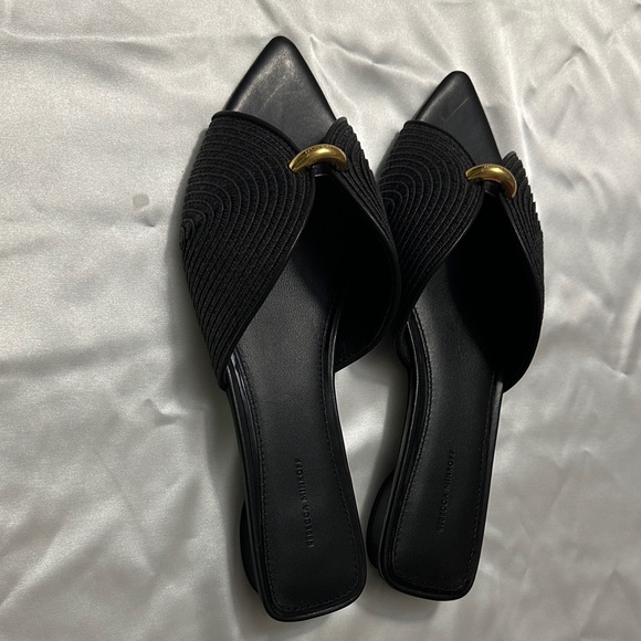 Rebecca Minkoff Black Pointed Slip-On Mules with Gold Accent - Picture 6 of 8